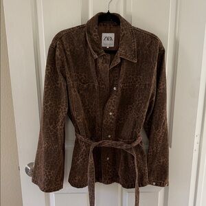 Zara Brown Animal Print Utility Jacket